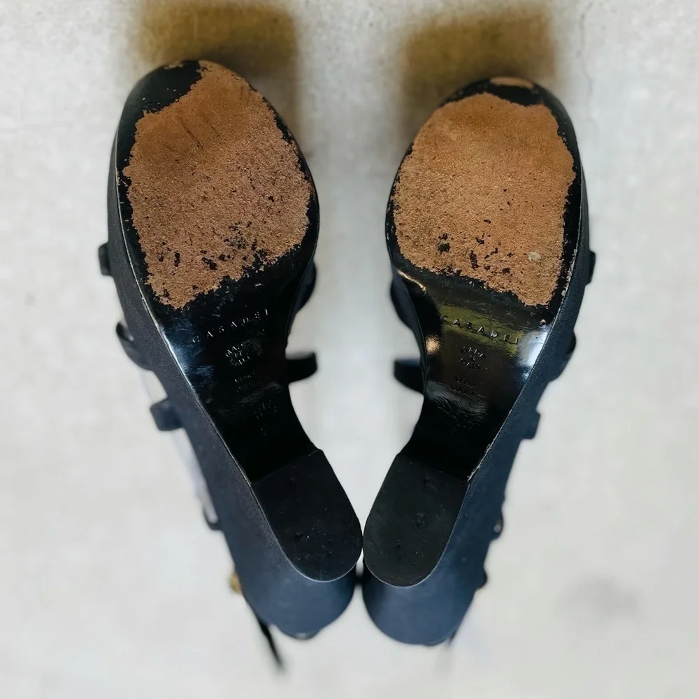 Casadei Platform Wedge Sandals 6.5 Leather Chunky Strappy Black Luxury Gen Z